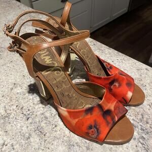 Sam Edelman Odetta Red Hot Saddle Strappy Heels Sandals Floral  Shoes 10